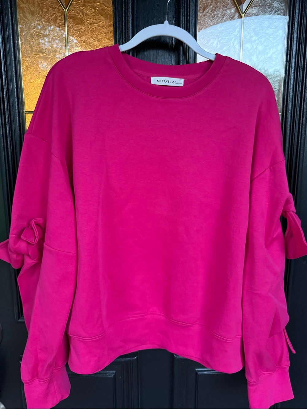 Rivir Boutique Hot Pink Bow-Sleeve Sweatshirt - Size Large (NWOT)